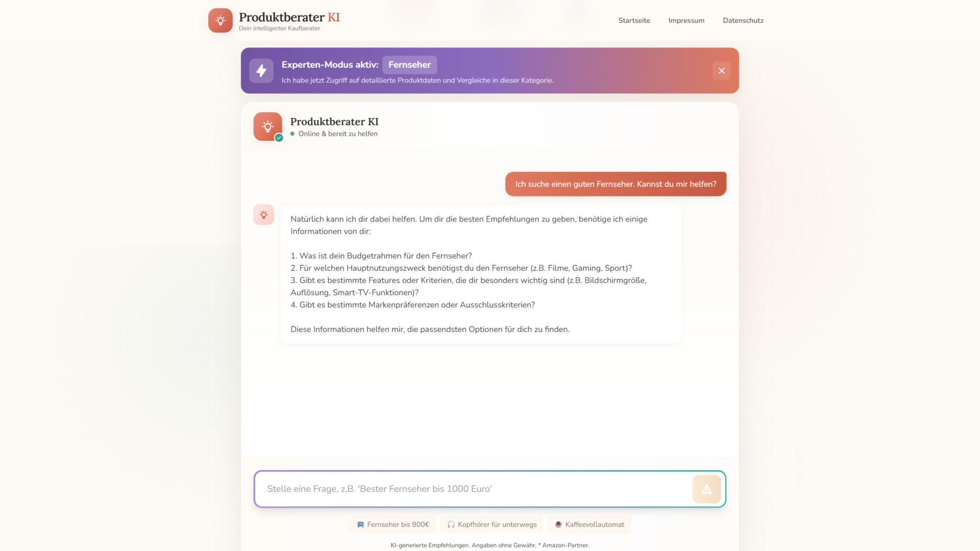 KI Produktberater Chatbot